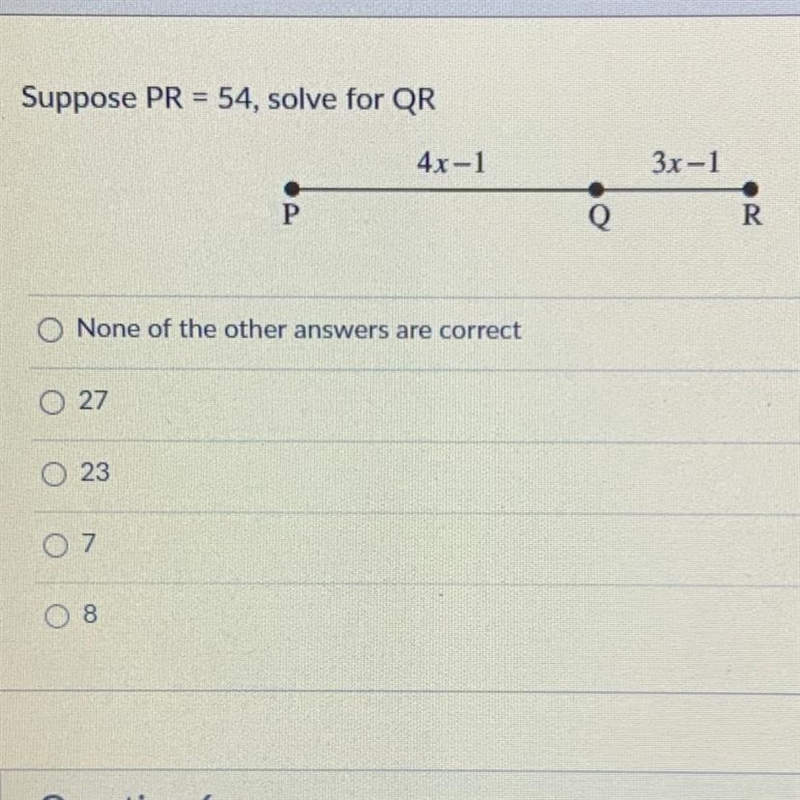 Suppose PR = 54, solve for QR-example-1