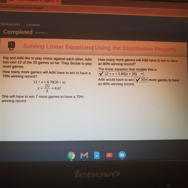 Please explain how to solve the linear equation to get 20 simply, please. Thank you-example-1