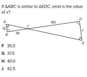 If (Triangle)ABC is similar to (Triangle)EDC, what is the value of x?-example-1