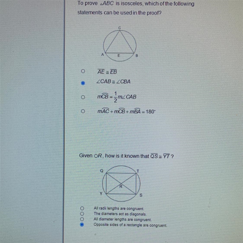 To prove triangleABC is isosceles, which of the following statements can be used in-example-1