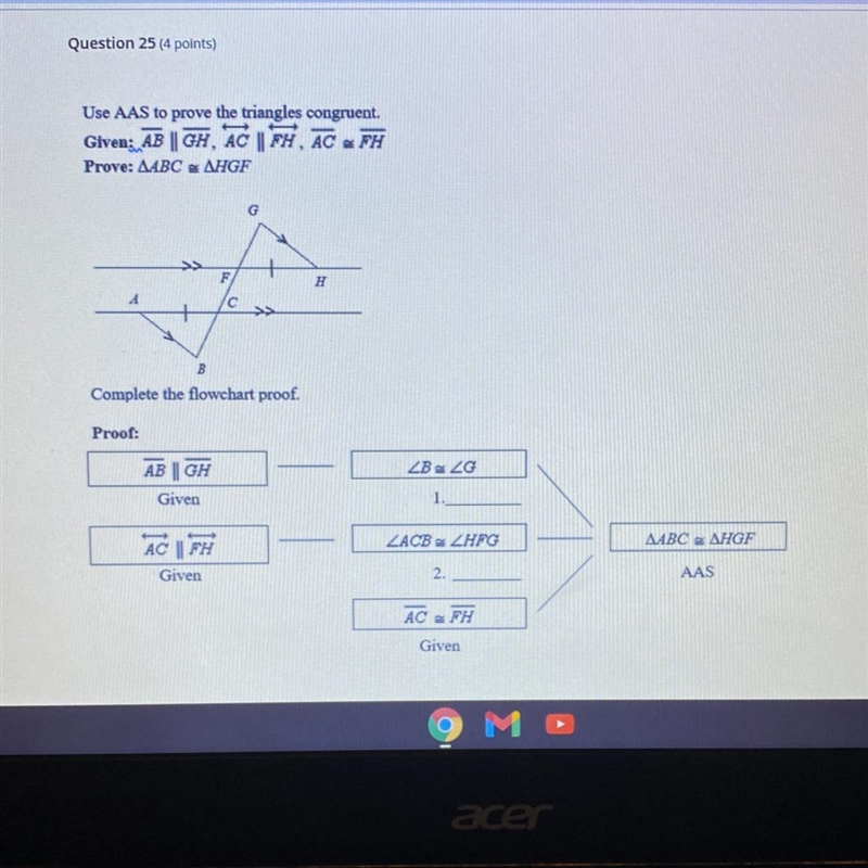 HELP PLEASE Use AAS to prove the triangles congruent. Given: AB || GH, AC || PH, AC-example-1