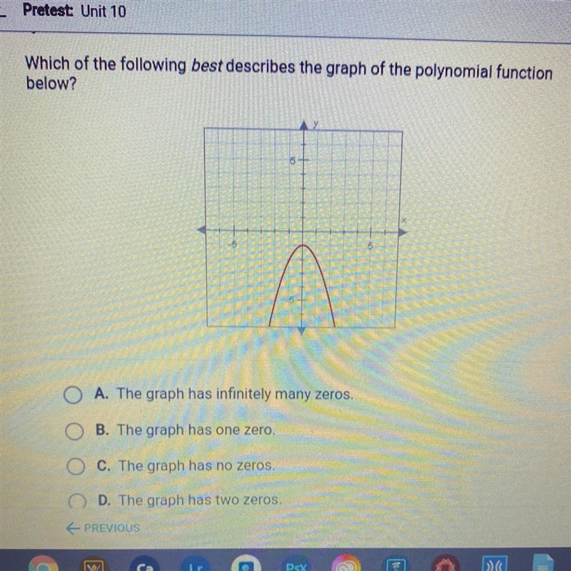 Which of the following best describes the graph of the polynomial function below ?-example-1