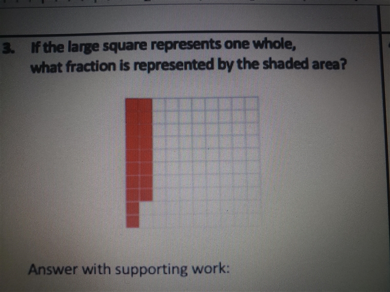 If the large square represents one whole, what fraction is represented by the shaded-example-1