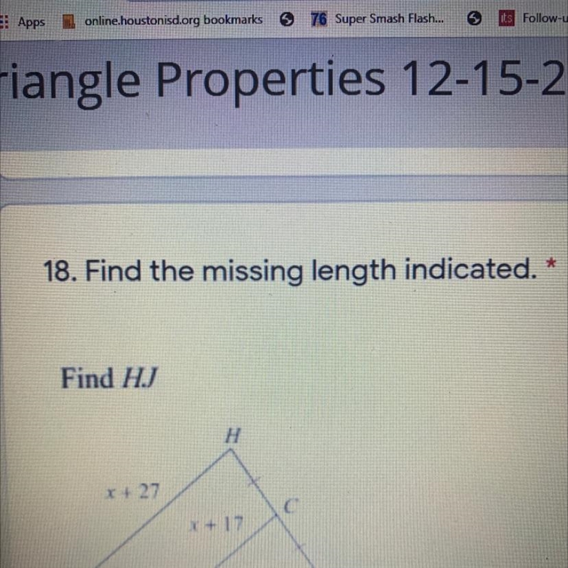 18. Find the missing length indicated. Find HJ x+27 X+ 17-example-1