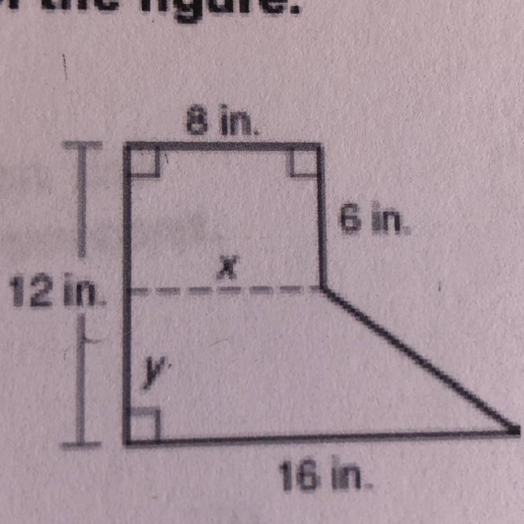 Complete exercises 1-5 to find the area of the figure. 1. Find length x 2. Find length-example-1