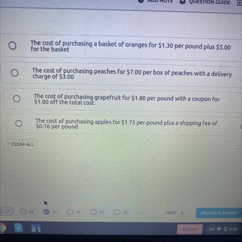 Which situation represents a proportional relationship?-example-1