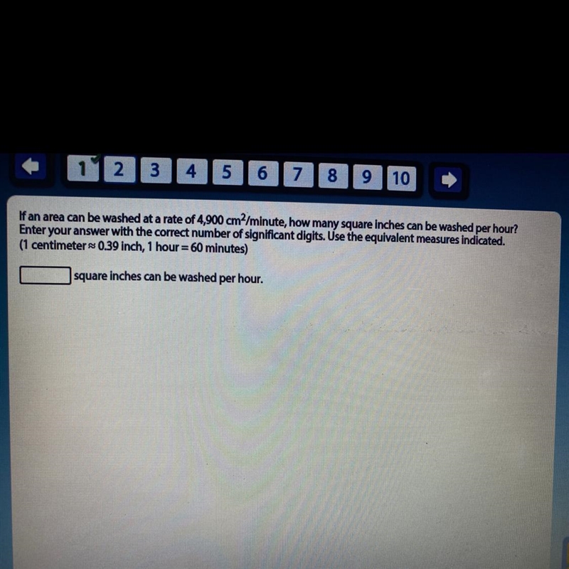if an area can be washed at a rate of 4,900 cm2/ minute, how many square inches can-example-1