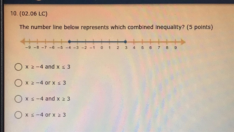 10.(02.06 LC) The number line below represents which combined inequality? (5 points-example-1