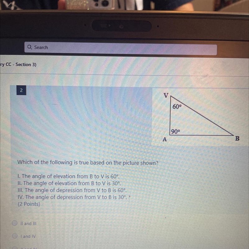 Which of the following is true based on the picture shown? 1. The angle of elevation-example-1