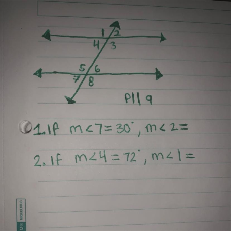 Just answer number 1 M<7=30 ,m<2 ?-example-1