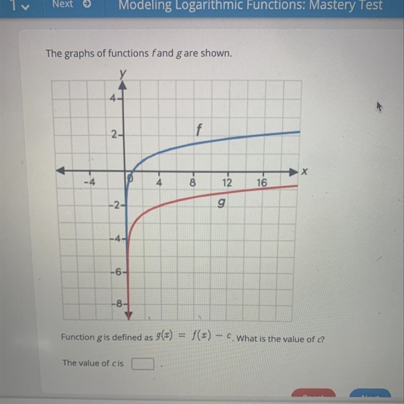 The graphs of functions fand g are shown. Function g is defined as g(x) = f(x) - C-example-1