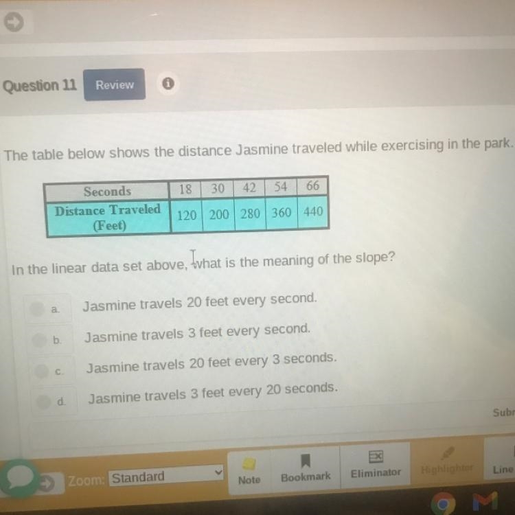 The table below shows the distance Jasmine traveled while exercising in the park. In-example-1