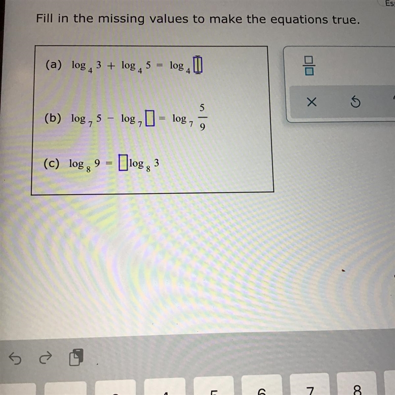 Fill in the missing values to make the equations true .-example-1