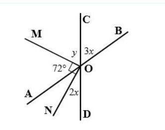 Lines AB and CD are straight lines. Find x and y. Give reasons to justify your solutions-example-1