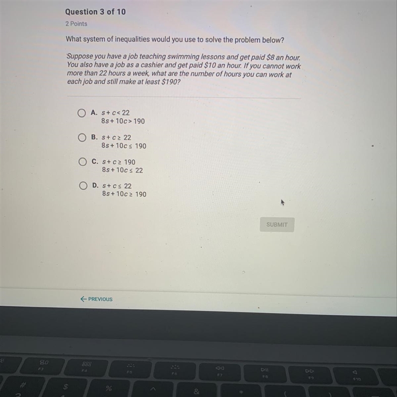 What system of inequalities would you use to solve the problem below? Suppose you-example-1