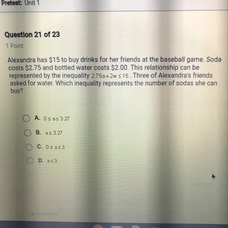 Alexandra has $15 to buy drinks for her friends at the baseball game. Soda costs $2.75 and-example-1