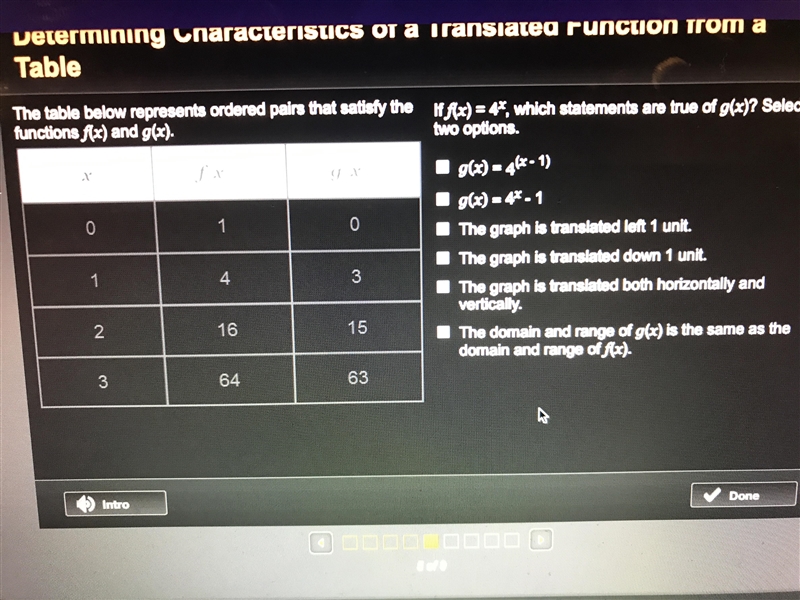 The tablet below represents ordered pairs that satisfy the functions f(x) and g(x-example-1