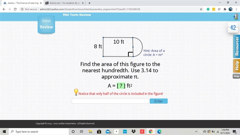 Find the area of this figure to the nearest hundredth. Use 3.14 to approximate pi-example-1