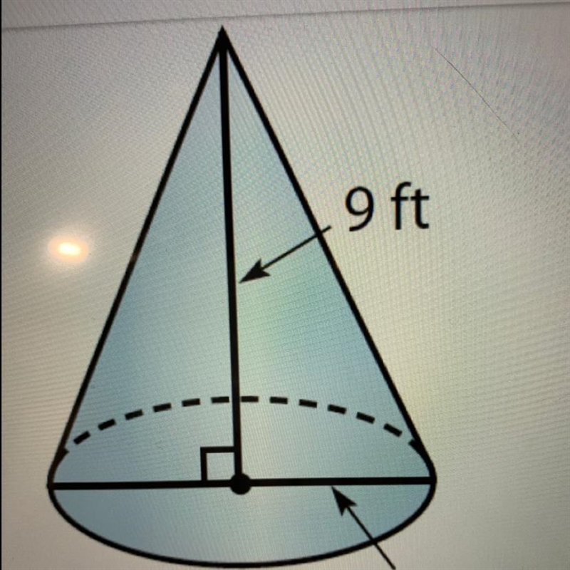 What is the volume of the given cone? 9 ft 8 ft-example-1