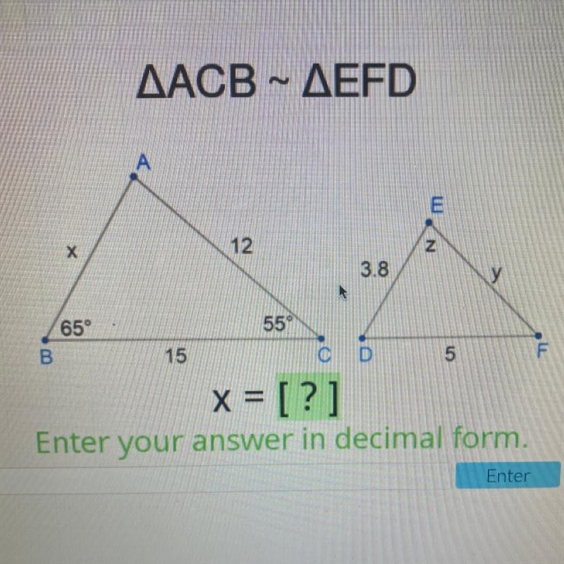 AACB ~AEFD x = [?] Enter your answer in decimal form.-example-1