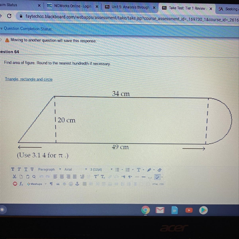 Question 64 Find area of figure. Round to the nearest hundredth if necessary Triangle-example-1