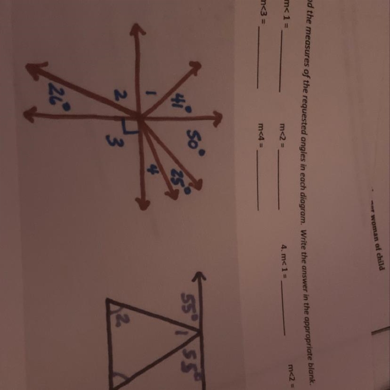 What are the angle measurements of 1,2,3 & 4 for #3 & the measurements for-example-1