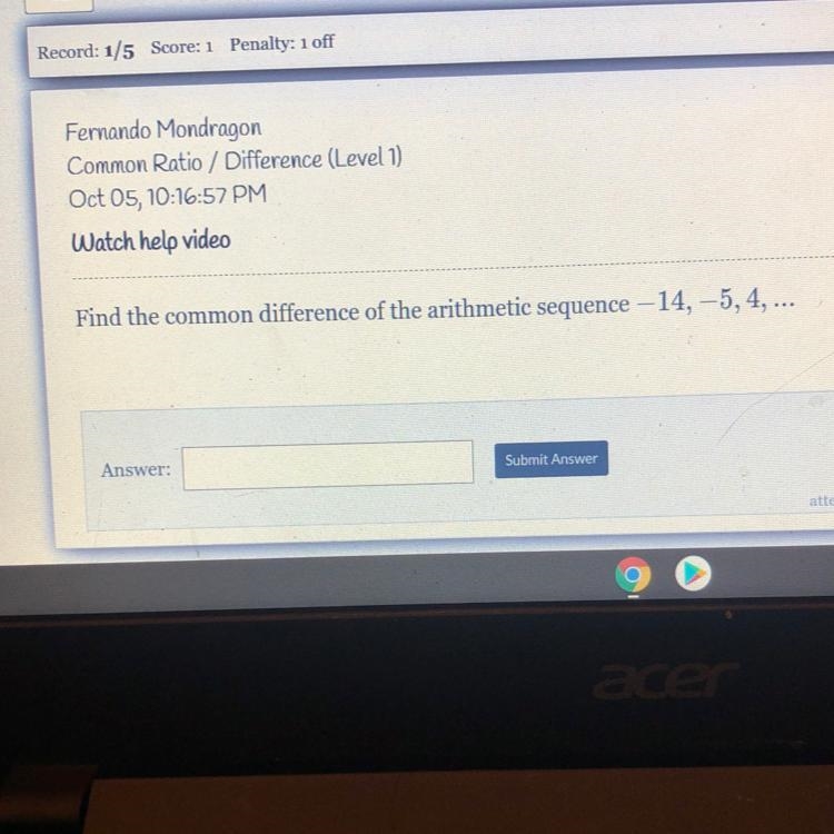 Find the common difference of the arithmetic sequence -14,-5,4,...-example-1