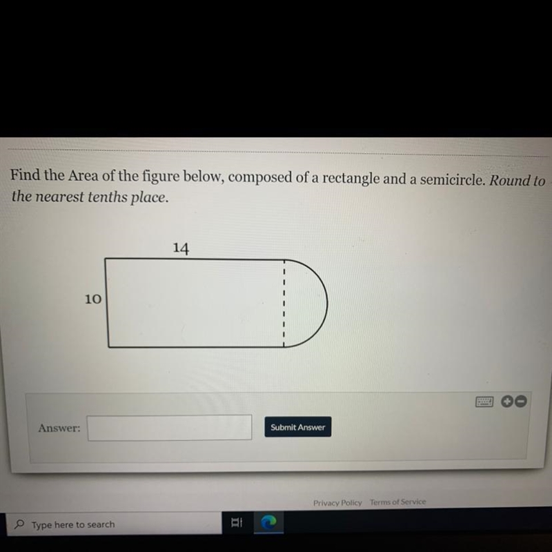 Nov 27, 8:06:26 PM Find the Area of the figure below, composed of a rectangle and-example-1