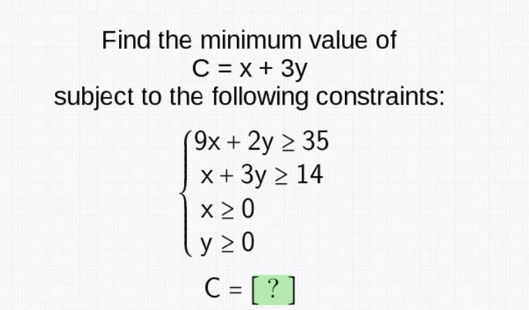 Find the minimum of c=x+3y-example-1