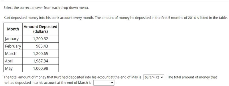 The total amount of money that he had deposited into his account at the end of March-example-1