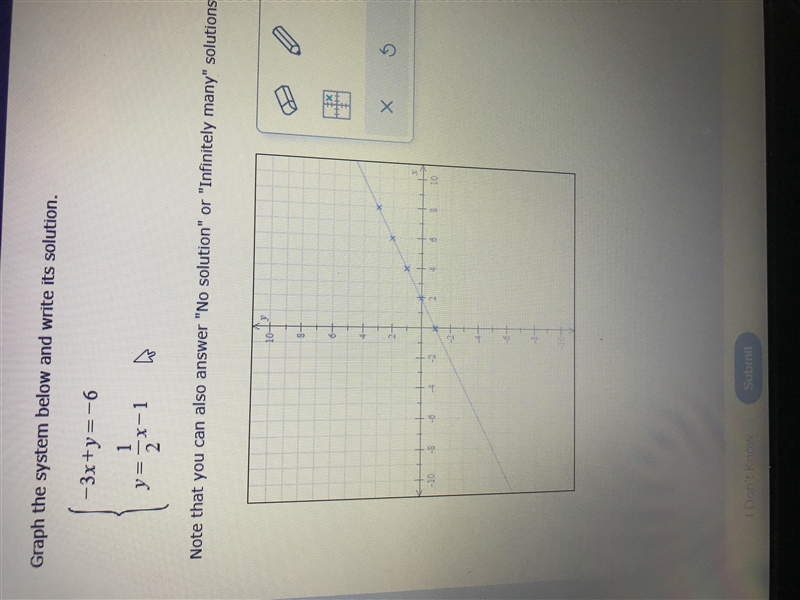 -3x + y = -6 Y= 1/2x-1-example-1