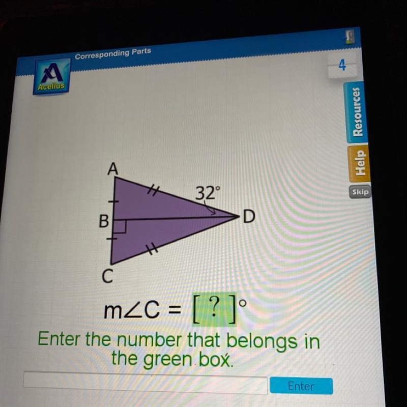 A 32° B D O С mZC = [?] Help please-example-1