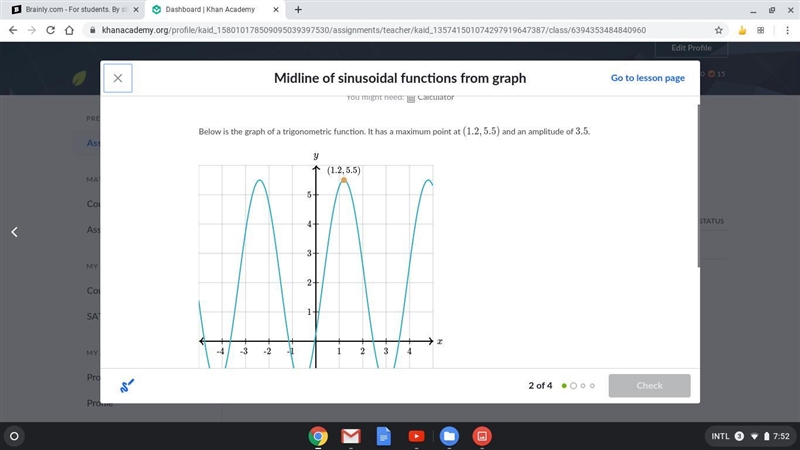 What is the midline equation of the function? do I add 5.5 to 3.5 then divide ? Thanks-example-1