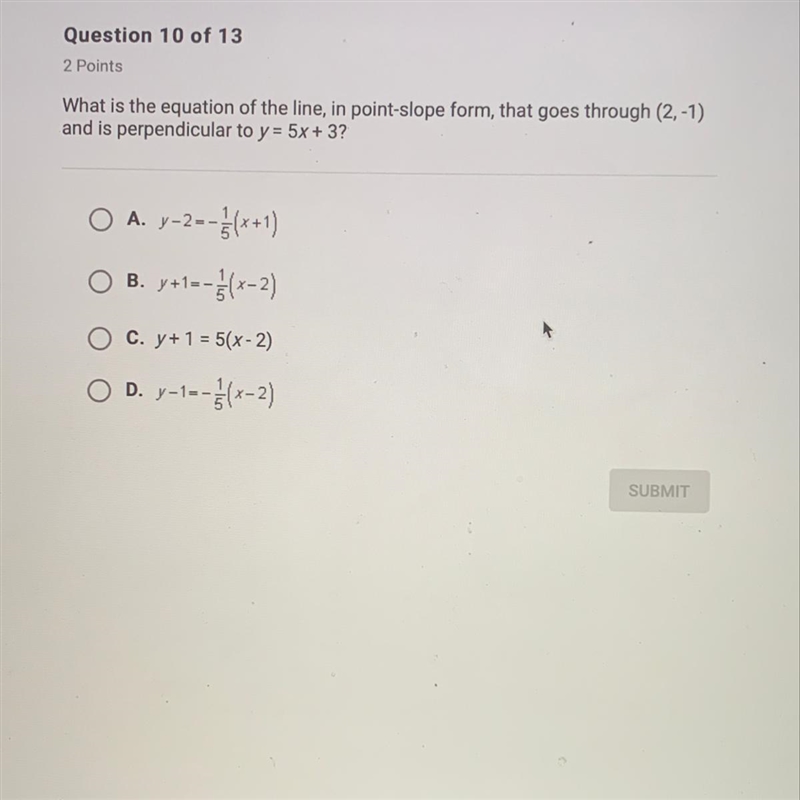 What is the equation of the line, in point-slope form, that goes through (2,-1) and-example-1