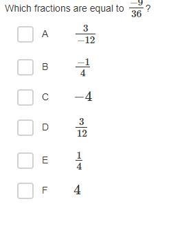 Which fractions are equal to −9/36?-example-1