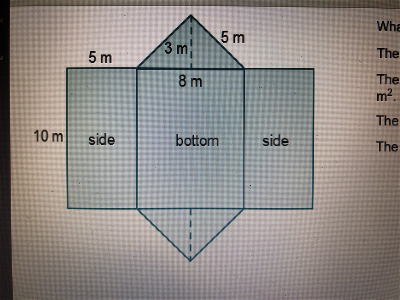 What is the surface area of the triangular prism? The area of the bottom face is ___ m-example-1