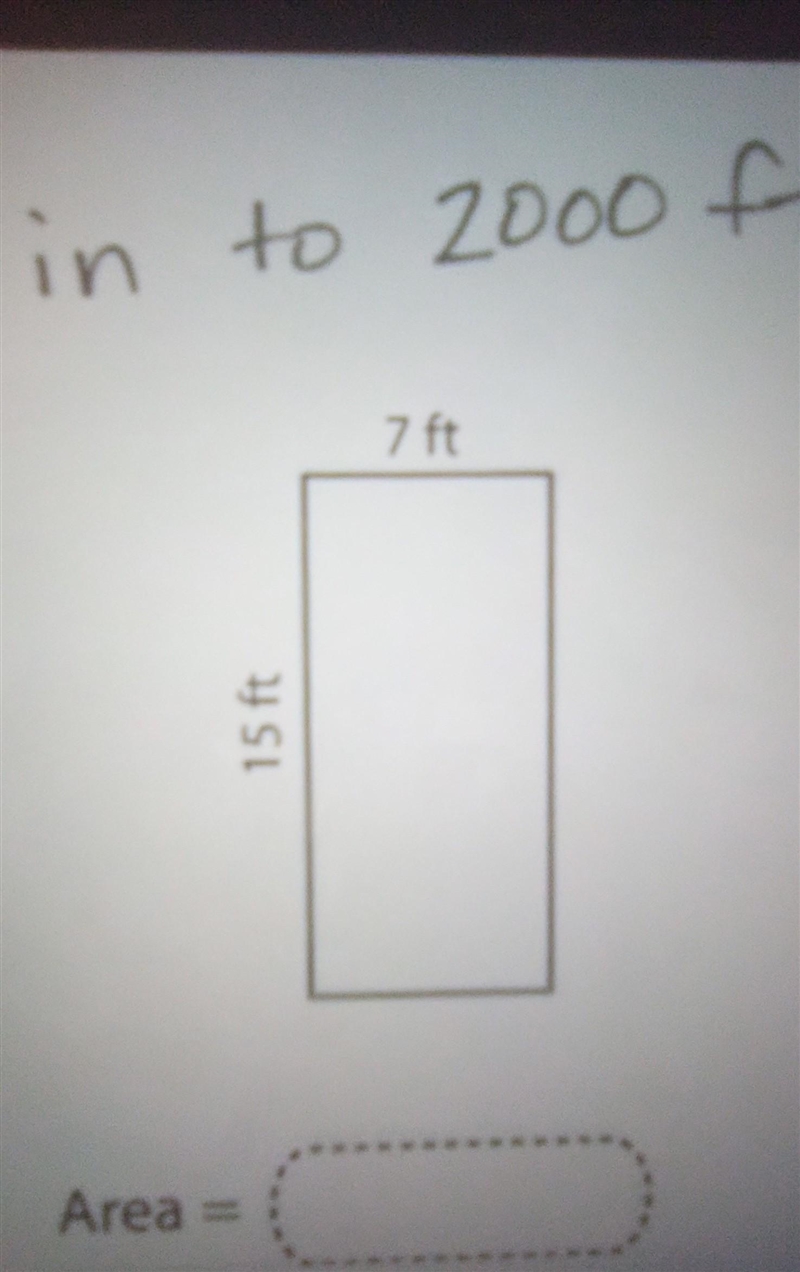 if the area of the origional rectangle is 7ft by 15ft and the scale is going by 1 inch-example-1