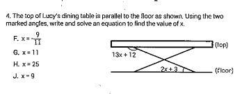 The top of Lucy's dining table is parallel to the floor as shown, using the two marked-example-1