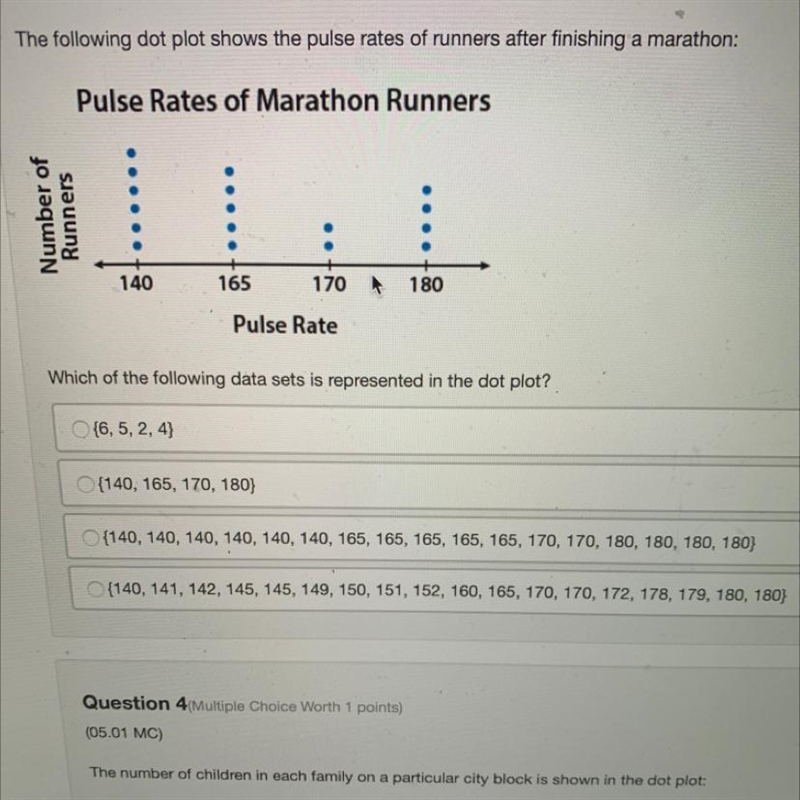 The following dot plots shows the pulse rates of runners after finishing a marathon-example-1