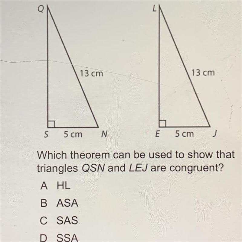 7. Look at the figure below. Which theorem can be used to show that triangles QSN-example-1