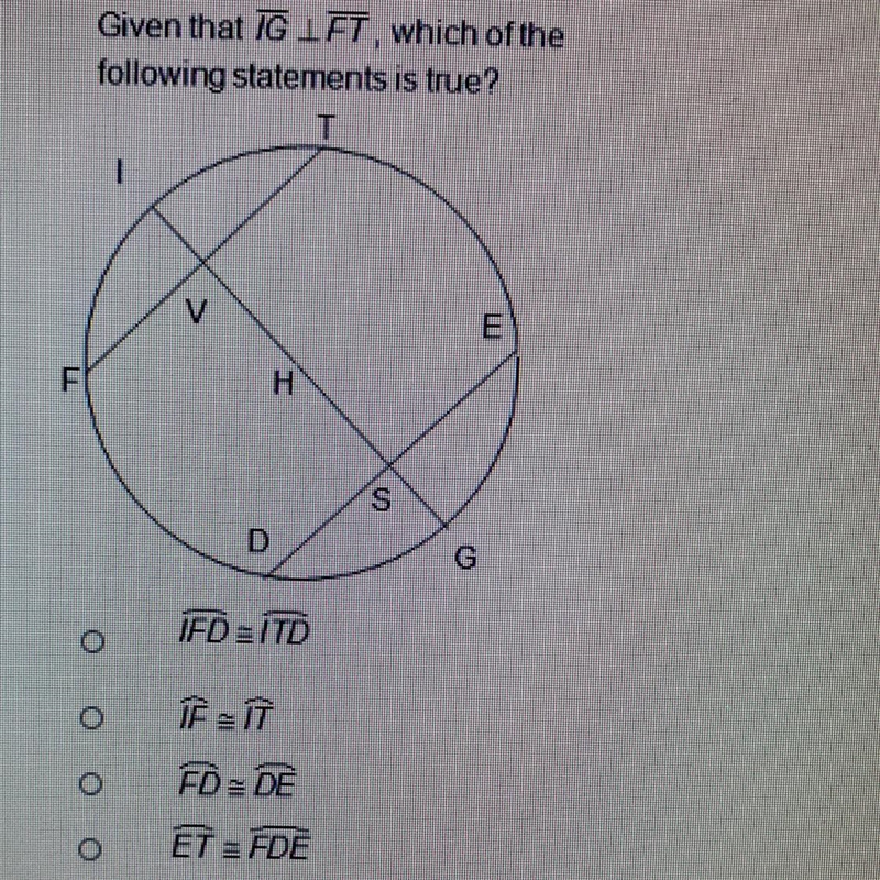 Given that IG is perpendicular to FT, which of the following statements is true?-example-1