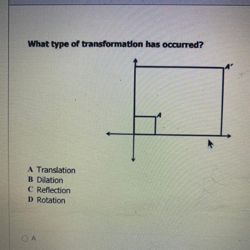 What type of transformation has occurred? A Translation B Dilation C Reflection D-example-1