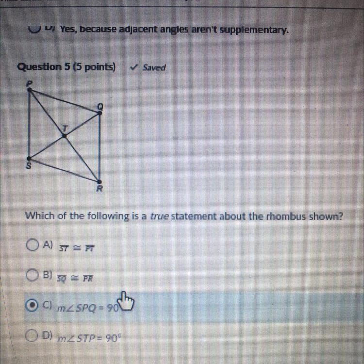 Which of the following is a true statement about the rhombus shown-example-1