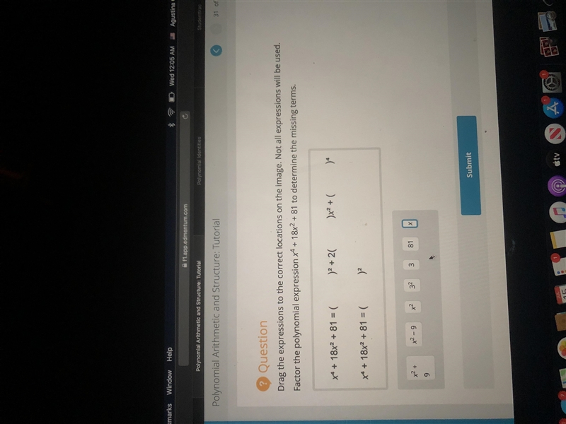 Factor the polynomial expression x^4+18x^2+81-example-1