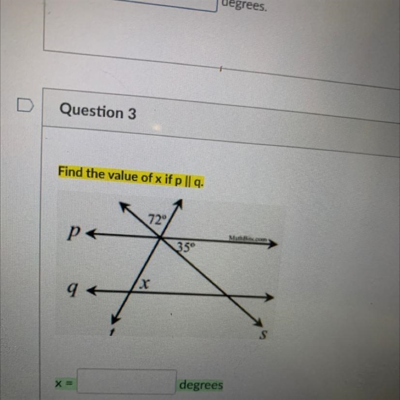 Find the value of x if plla. 729 pe 35° * r 9 S degrees-example-1