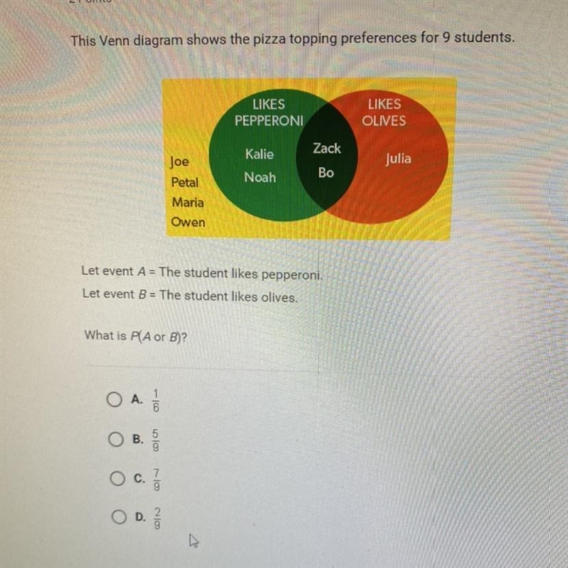 This Venn diagram shows the pizza topping preferences for 9 students let event A= The-example-1