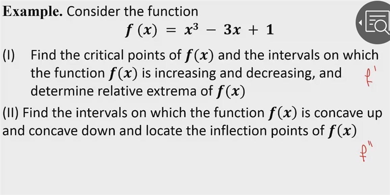 example. consider the function f (x) = x^3 – 3x + 1 (1) find the critical points of-example-1