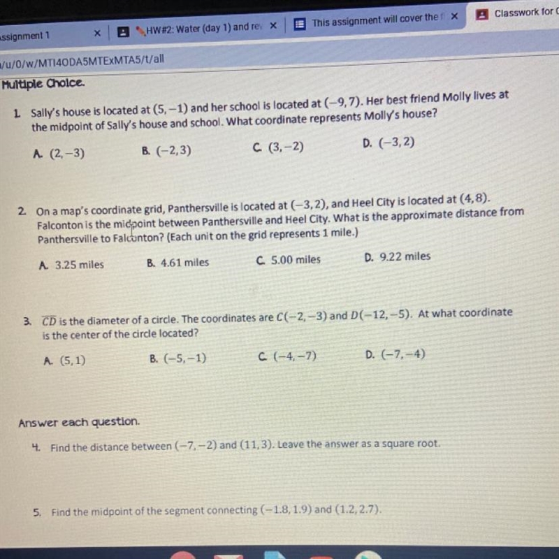 3. CD is the diameter of a circle. The coordinates are C(-2, -3) and D(-12,-5). At-example-1