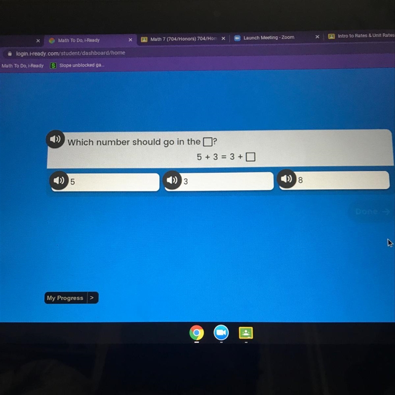 Which number should go in the ? 5 + 3 = 3 + 0 () 8-example-1