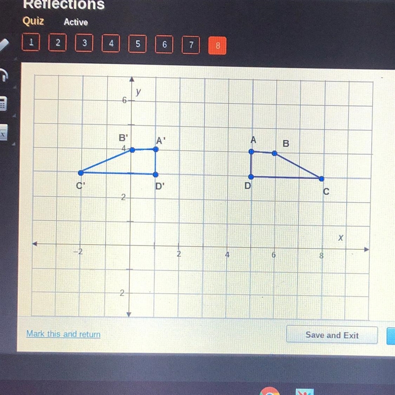 What is the line of reflection for the trapezoids X=3 Y=3 X-axis Y-axis-example-1